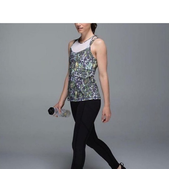 LULULEMON Purple/Green “Running in the City” Racerback Floral Tank Top Size 4 - Picture 7 of 9